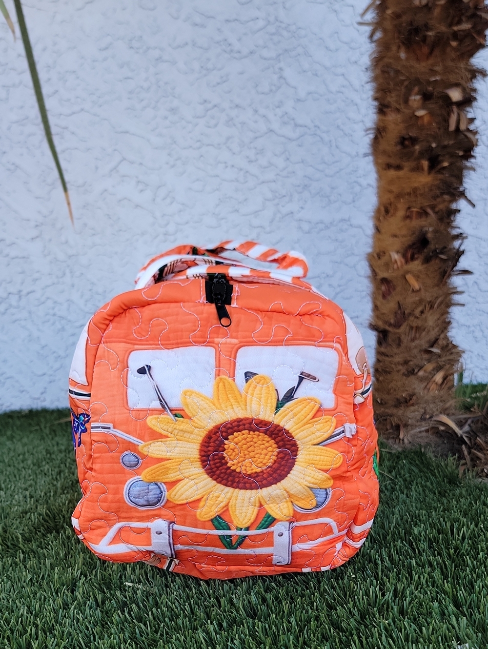 Butterflies, dragonflies, sunflowers & Irises floral Van Quilted Duffle Bag - Picture 3 of 7